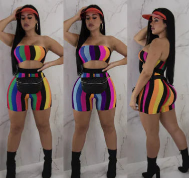 Striped Two-Piece Set with Fitted Shorts and Top