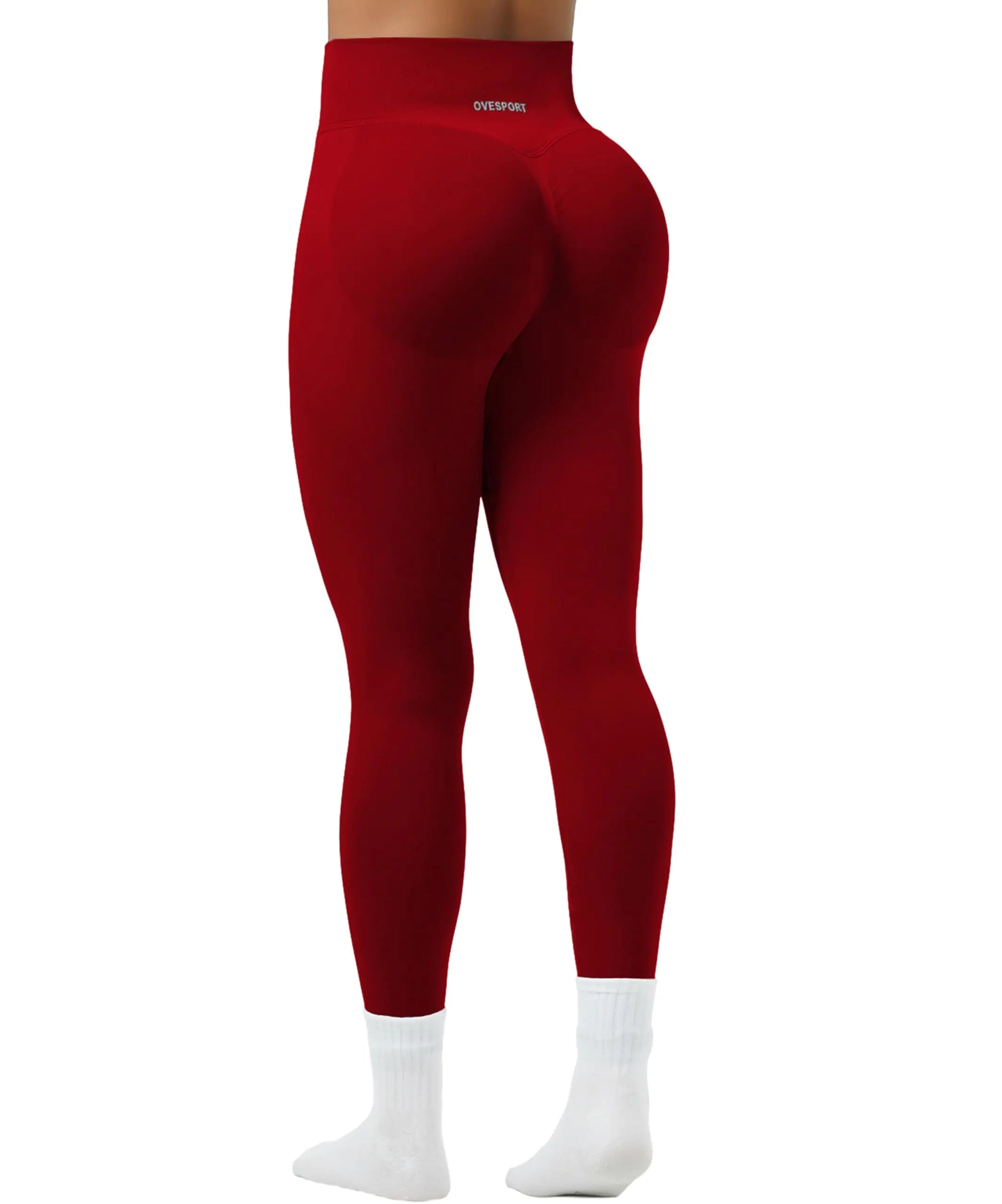 OVESPORT Workout Leggings for Women Seamless High Waist Scrunch Butt Lifting Leggings Tummy Control Gym Yoga Athletic Pants Red